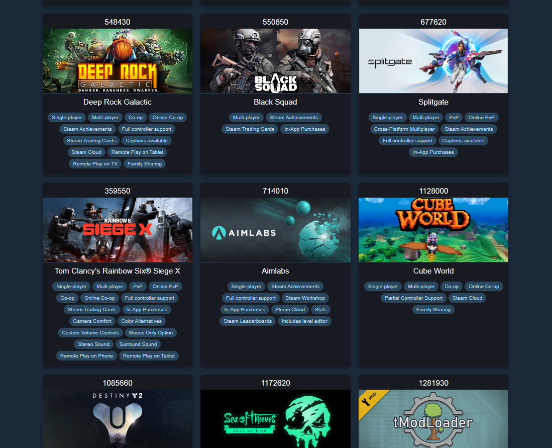 Steam Library API UI placeholder